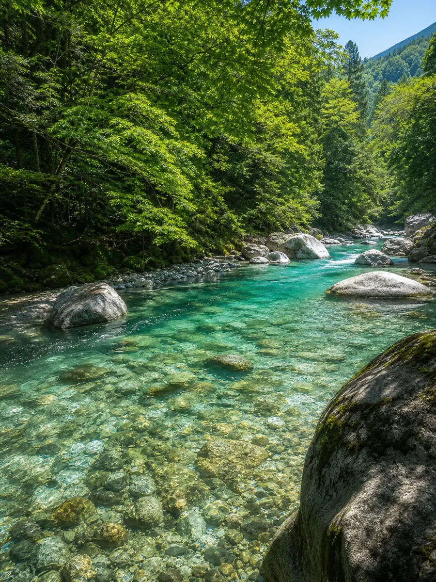 深い緑の森と透き通る水が涼やかな夏の渓流